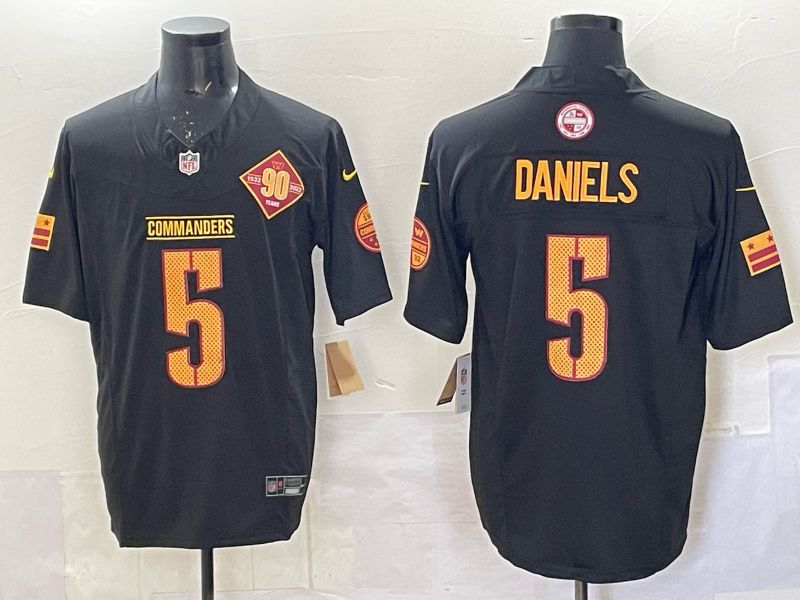 Men 2025 Washington Commanders #5 Daniels black Throwback Nike Limited NFL Jersey style 001